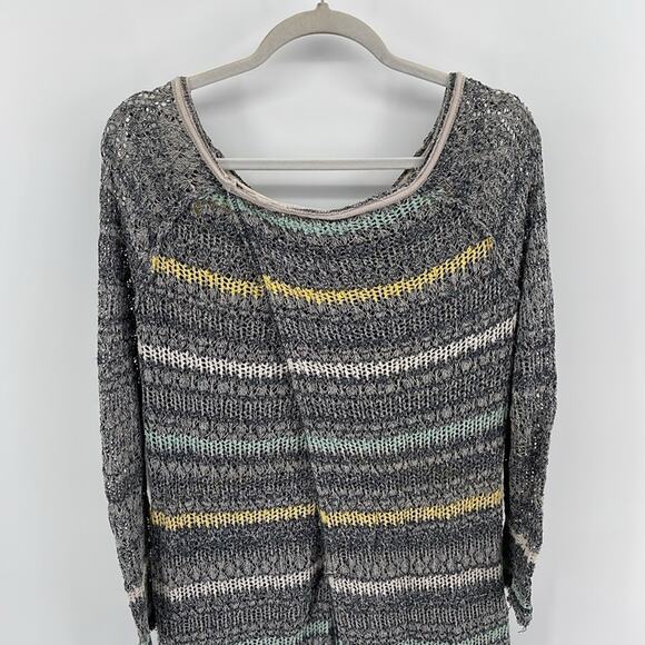 Free People Life's a Beach loose open knit striped scoop neck tunic sweater sz S - Picture 7 of 8